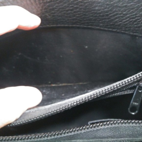 VTG! BRIGHTON Black/Brown Pebble Leather Shoulder Bag 10" Wide x 6.75" Tall - Picture 7 of 11